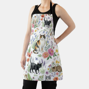 Tablier de cuisine Chats et fleurs sauvages à l'aq