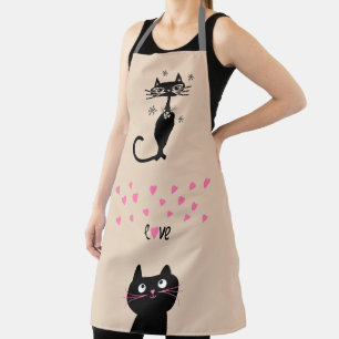 TABLIER DE CUISINE MIGNON CHAT NOIR AMOUR