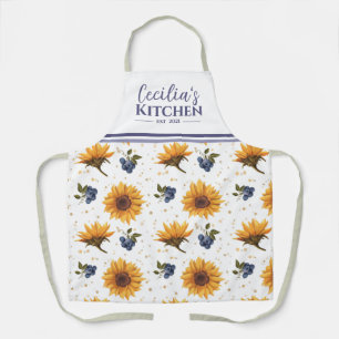 Tablier de cuisine personnalisé tournesol & bleuet