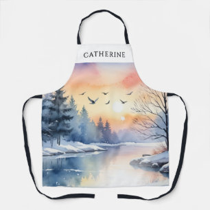 Tablier de cuisine personnel saisonnier neige lac
