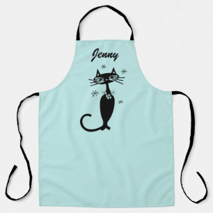 Tablier de cuisine rétro noir et aqua à motif de c