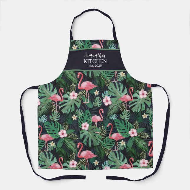 Tablier de Flamant rose rose tropicale personnalis (Recto)