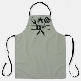 Tablier de grillade vert sauge personnalisé