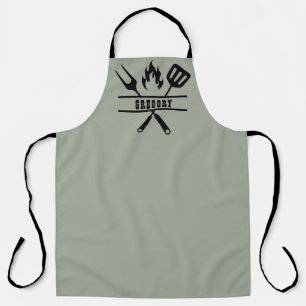Tablier de grillade vert sauge personnalisé