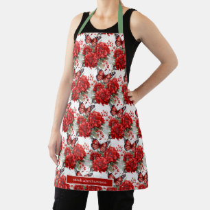 Tablier de jardinage floral papillon rouge
