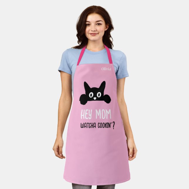 Tablier de maman de chat personnalisé, Gros plan d (Porté)