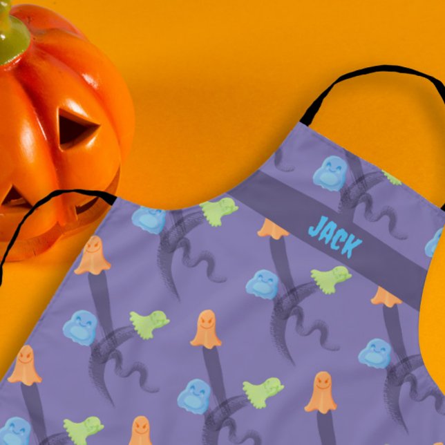 Tablier De mignons fantômes Design d'Halloween, lilas pers (Cute ghosts Halloween design, lilac customisable Apron
)