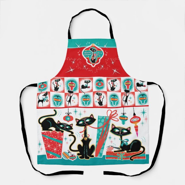 Tablier de Noël des chats rétro (Recto)