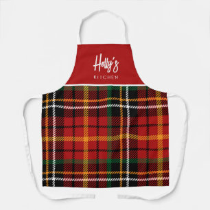 Tablier de Noël personnalisé à carreaux rouge de N