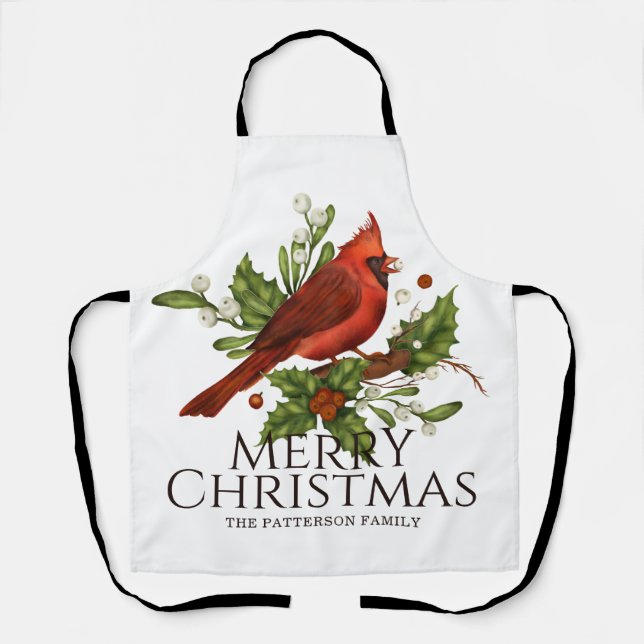Tablier de Noël personnalisé au nom avec Cardinal  (Recto)