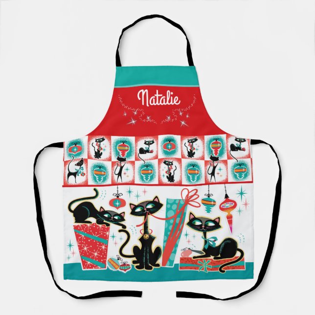 Tablier de Noël pour chats rétro - Personnalisable (Recto)