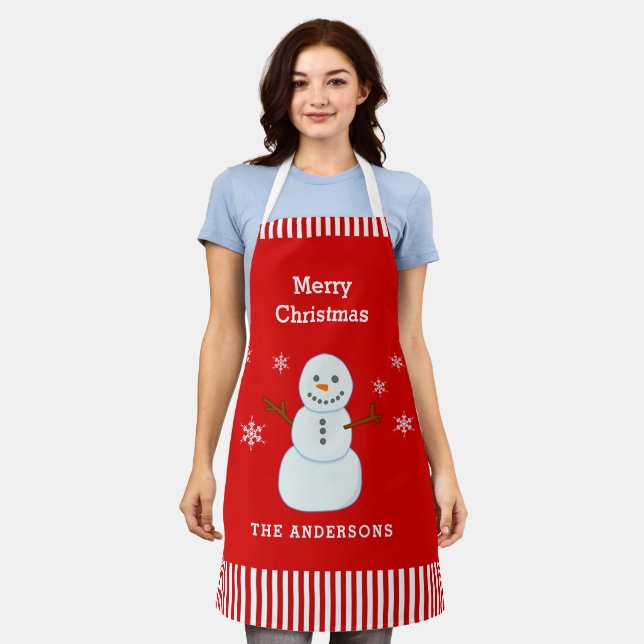 Tablier de Noël Snowman Red Custom (Porté)