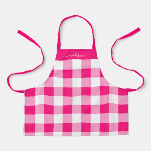 Tablier de nom de script magenta en vichy moderne