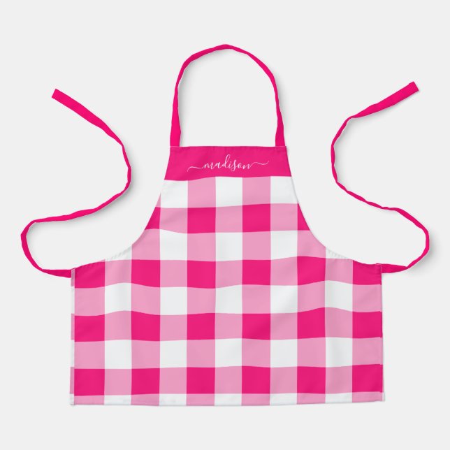 Tablier de nom de script magenta en vichy moderne (Recto)