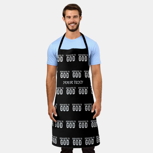 TABLIER DÉDIÉ À DIEU COOL PERSONNALISABLE TEXTE BLANC (Porté)