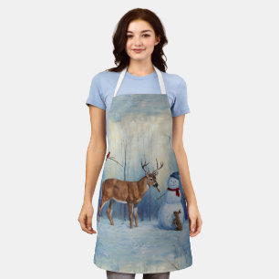 Tablier Deer et Happy Snowman hiver de vacances scène