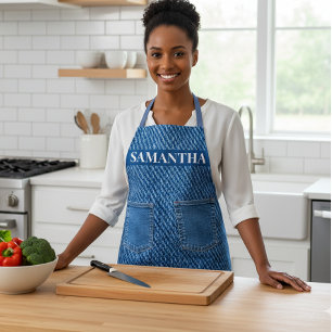 Tablier Denim Jeans Look Poches Monogramme