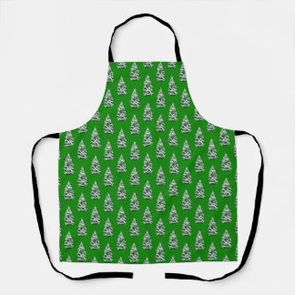 Tablier Des arbres de Noël enneigés en Motif vert