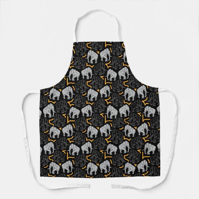 Tablier Des éléphants gris sur un arrière - plan noir (Recto)