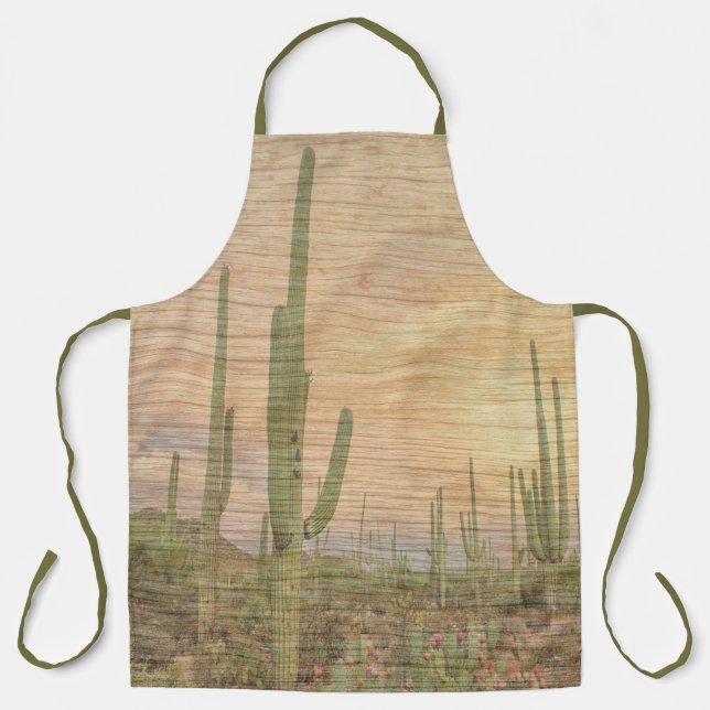 Tablier Desert Cactus Plants On Wood Grain Photo Image (Recto)