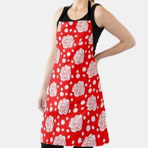 Tablier Design d'illustrations florales Pois en rouge blan