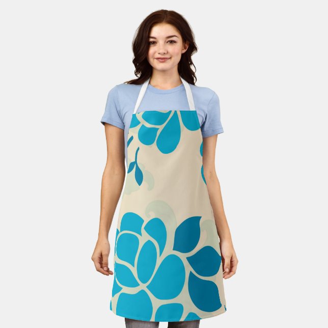 Tablier Design floral bleu à l'élégance japonaise| (Porté)