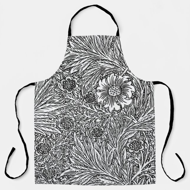 Tablier Design floral complexe en noir et blanc (Recto)