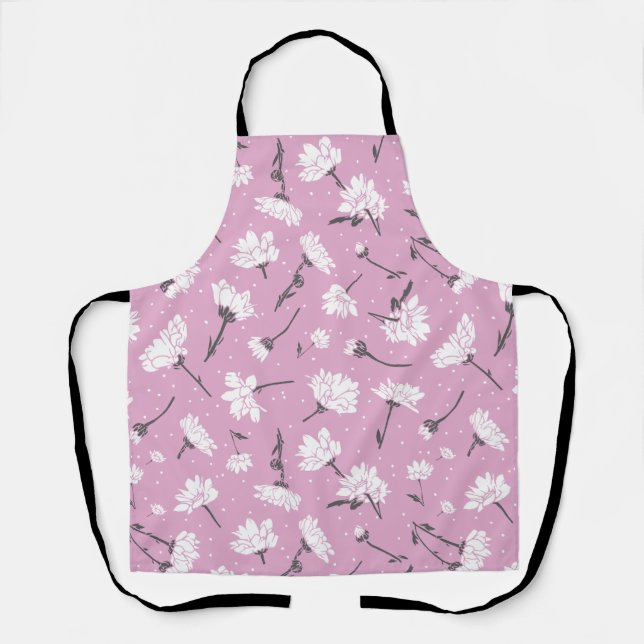 Tablier Design Floral Rose - Art Fleur Élégant (Recto)