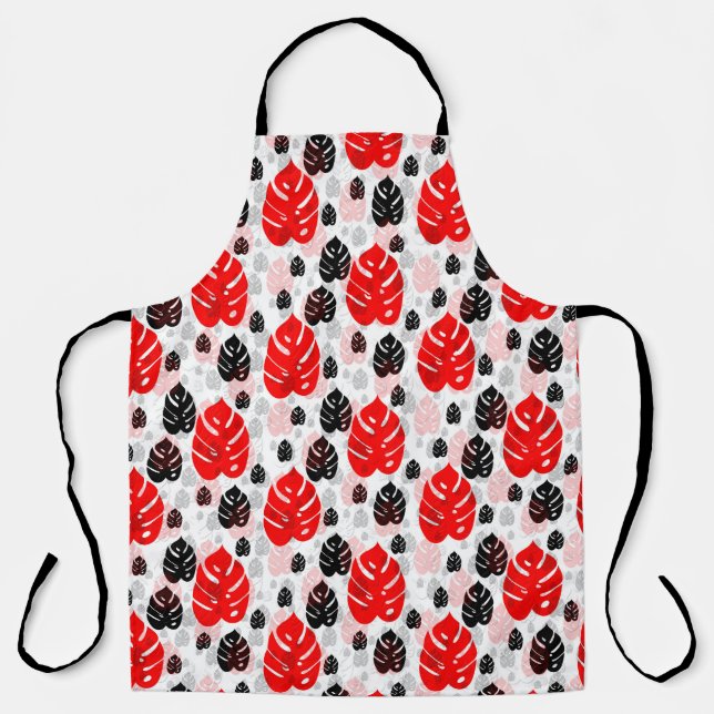 Tablier Design Motif d'illustration de feuille noire rouge (Recto)