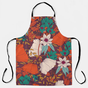 Tablier Design motif sans couture avec fleurs dessinées à 