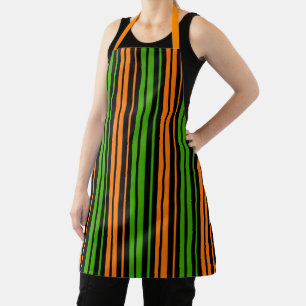 Tablier Dessin à rayures verticales orange vert noir  