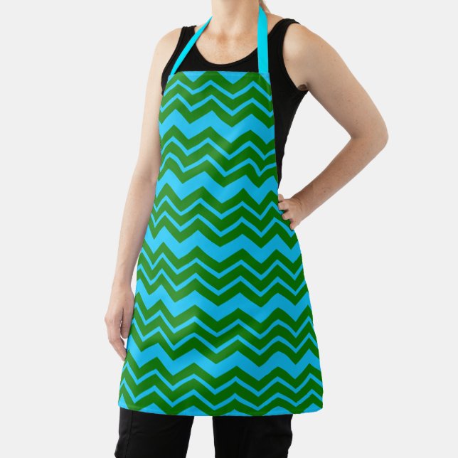 Tablier Dessin chevron zigzag bleu vert  (Insitu)