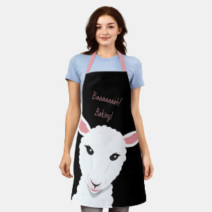 Tablier Dessin de caricature Visage d'animal rose noir Mot