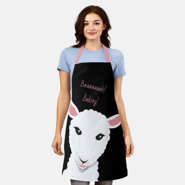 Tablier Dessin de caricature Visage d'animal rose noir Mot (Porté)