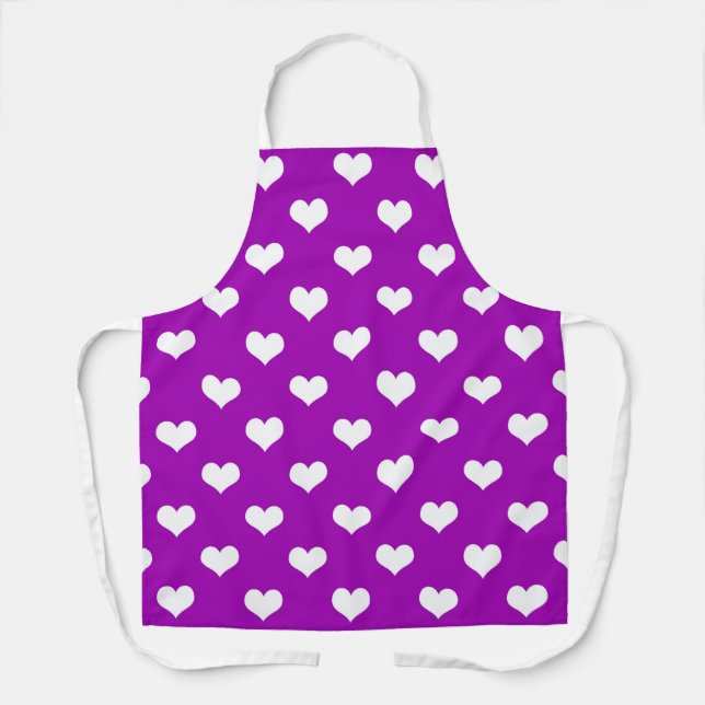 Tablier Dessin de coeurs adorables blancs violets  (Recto)