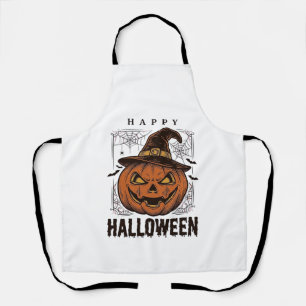 Tablier Dessin de gravure de citrouille joyeux Halloween v