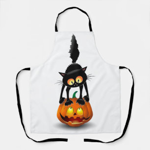Tablier Dessin d'Halloween au chat effrayé sur Citrouille