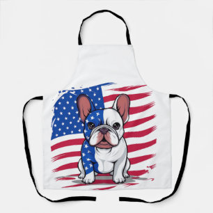 Tablier Dessin d'un bulldog français avec drapeau américai