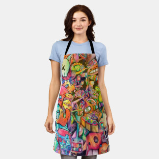 Tablier Dessin hippie coloré Doodle Art