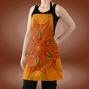 Tablier Dessin Mandala Fleur orange et rouge
