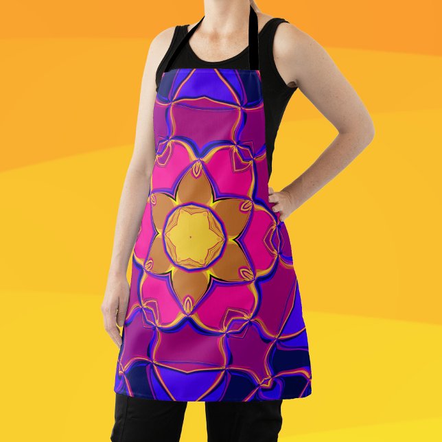 Tablier Dessin Mandala Flower jaune rose et bleu (Créateur téléchargé)