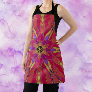 Tablier Dessin Mandala Flower rose jaune et violet