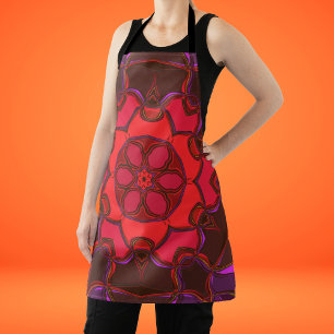 Tablier Dessin Mandala Flower rouge rose et violet