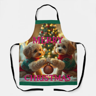 TABLIER DEUX POODLES CÉLÉBRER NOËL