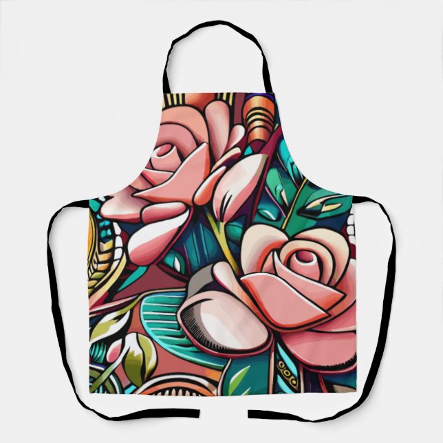 Tablier Deux Roses : Un Arrangement Floral À Motifs (Recto)