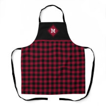 Diamant Plaid Initial Crimson Rouge + Black Apron