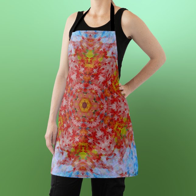 Tablier Digital Mandala rouge jaune et bleu (Créateur téléchargé)