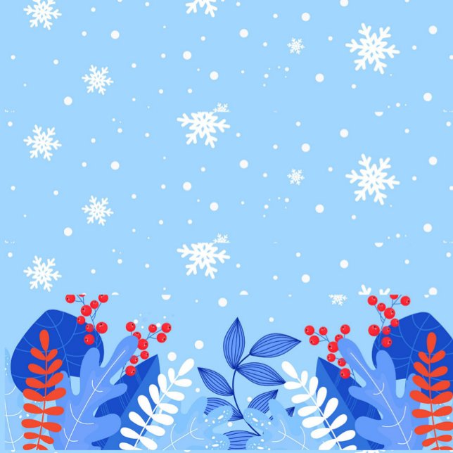 Tablier d'impression bleu hiver, tablier moyen (A light blue background with white snowflakes scattered throughout, creating a wintery scene.)