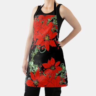 Tablier d'impression recto verso rouge Poinsettia