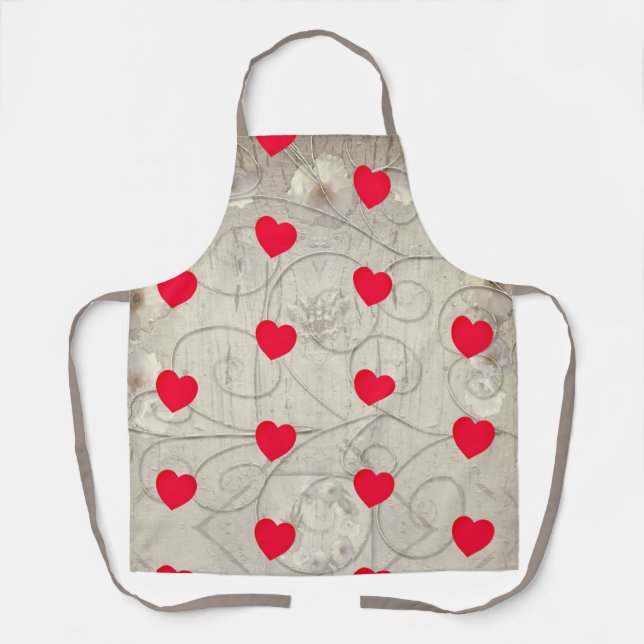 Tablier d'impression tout-en-haut Coeurs et gris (Recto)